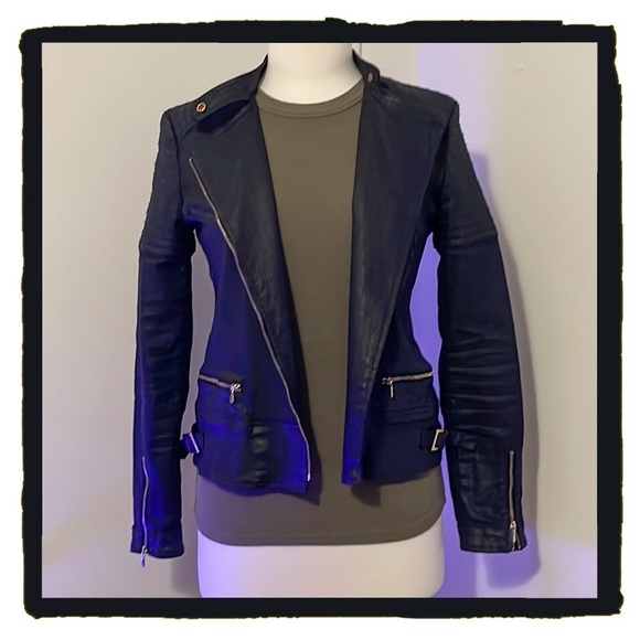 💕Very Sharp Looking 7 For All Mankind Black Wax Coated Moto Jacket💕 - Picture 11 of 13